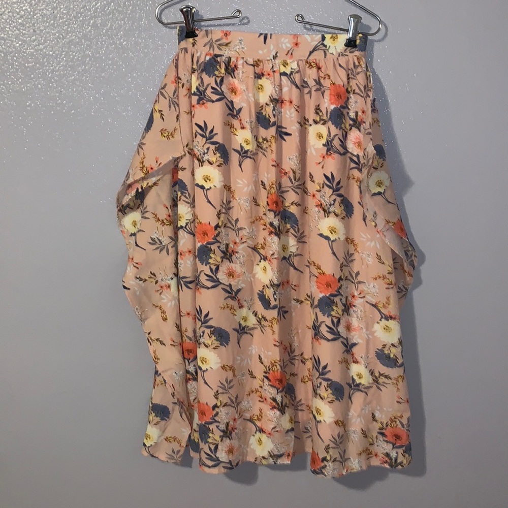 Riche Glamour pink floral ruffle side wings skirt